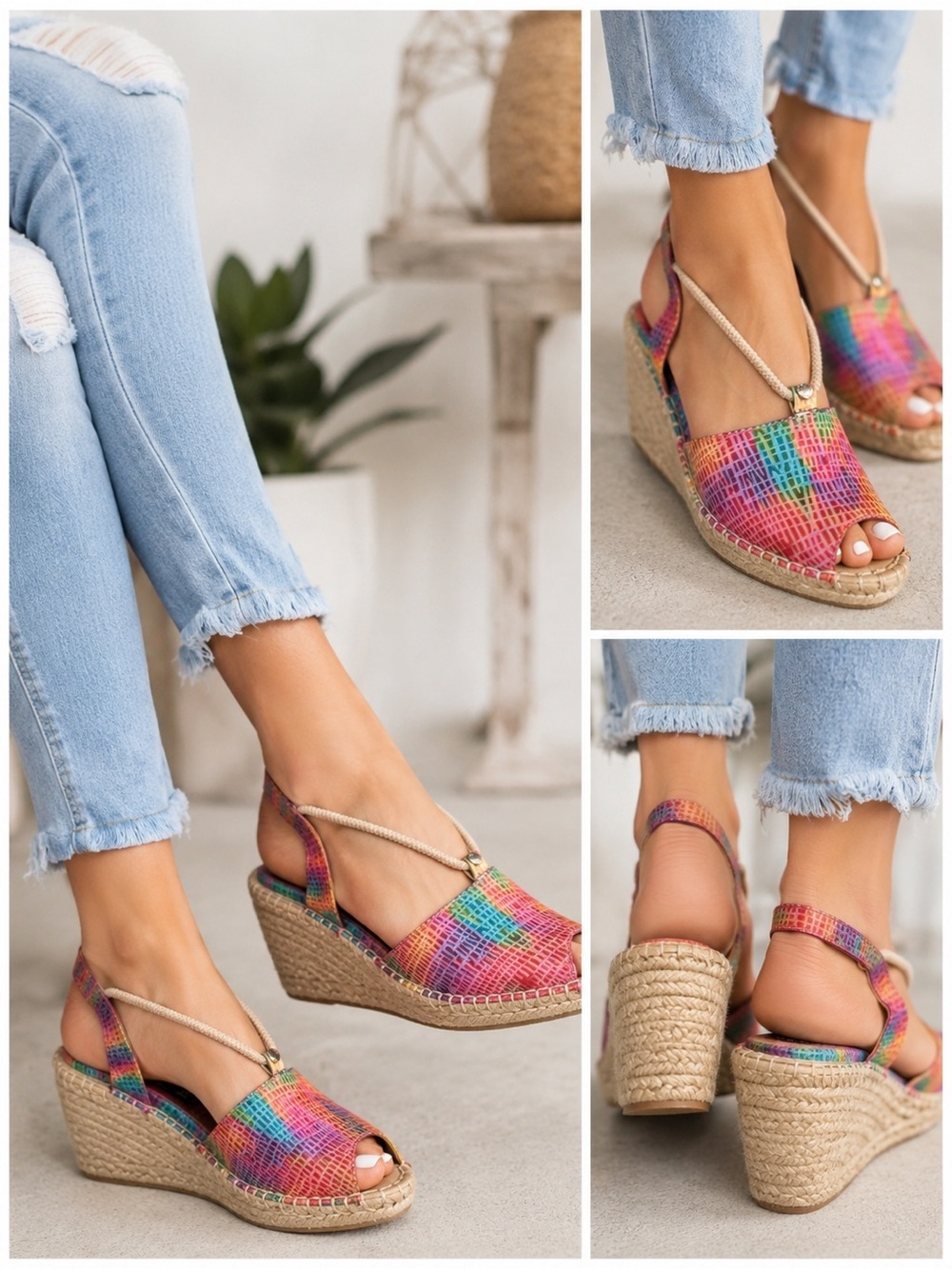 Alex Marie Rainbow Multi-Color Espadrille Wedge Sandals